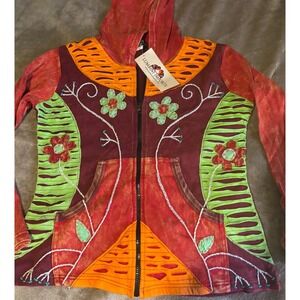 Fair‎ Trade Cotton Hoodie Hippy Hipster Boho Hooded sweatshirt zip hood NEW